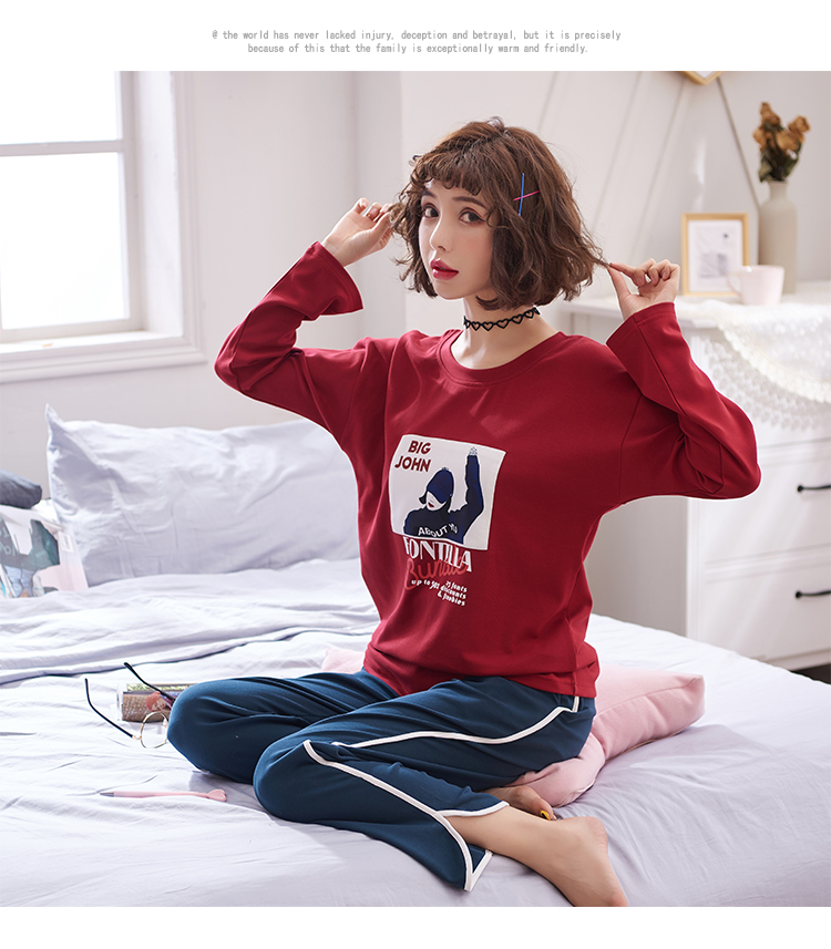 Phiên bản Hàn Quốc của phụ nữ đồ ngủ mùa xuân và mùa thu cotton dài tay tươi và dễ thương phim hoạt hình phần cotton mỏng có thể được mặc bên ngoài phù hợp với dịch vụ nhà đồ bộ