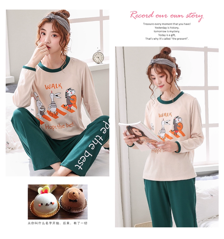 Bộ đồ ngủ mùa thu đông của phụ nữ dài tay cotton cotton kích thước lớn mùa thu phiên bản Hàn Quốc của phim hoạt hình dịch vụ tại nhà ăn mặc gợi cảm dễ thương váy ngủ sexy