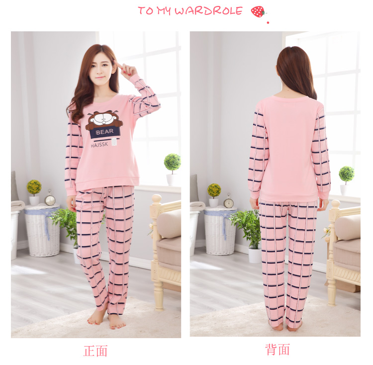 Đồ ngủ nữ đặc biệt hàng ngày mùa xuân và mùa thu cotton dài tay phiên bản Hàn Quốc của bộ phim hoạt hình nữ dễ thương phục vụ nhà cotton phù hợp với kích thước lớn shop quần áo