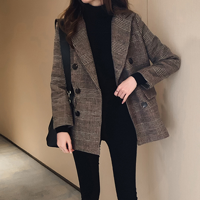 sandro Moscoloni retro plaid small suit jacket women's autumn and winter new slim wool wool mid-length