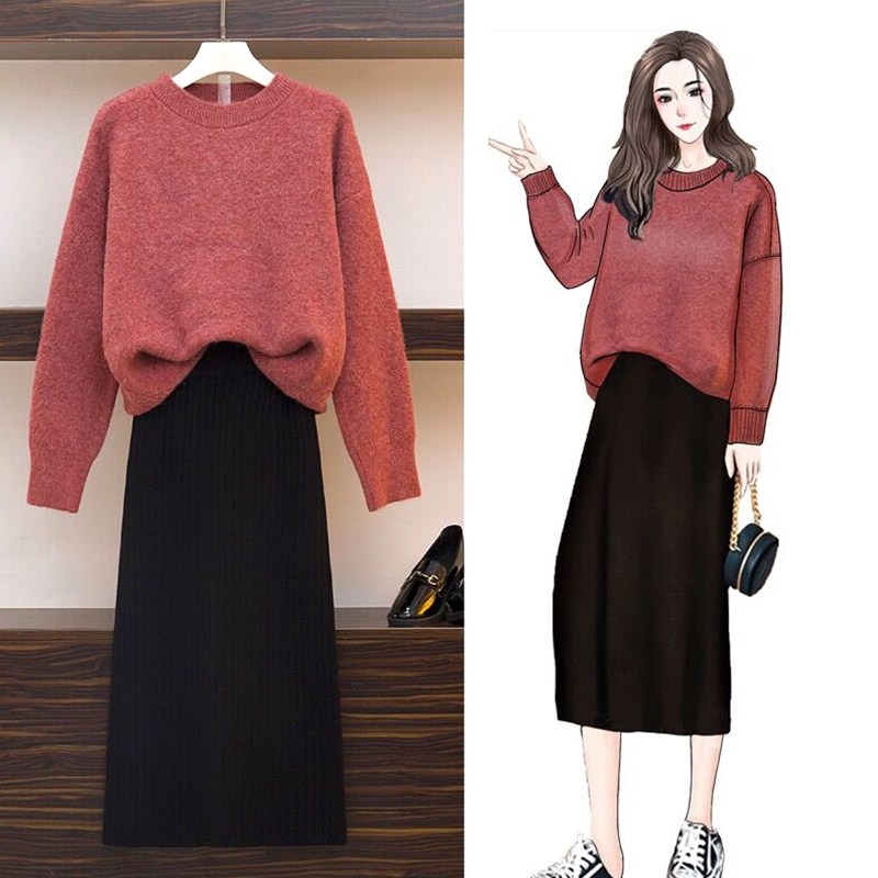 Sandro Moscoloni sweater suit skirt 20 autumn and winter new Korean version of self-cultivation foreign style skirt two-piece set