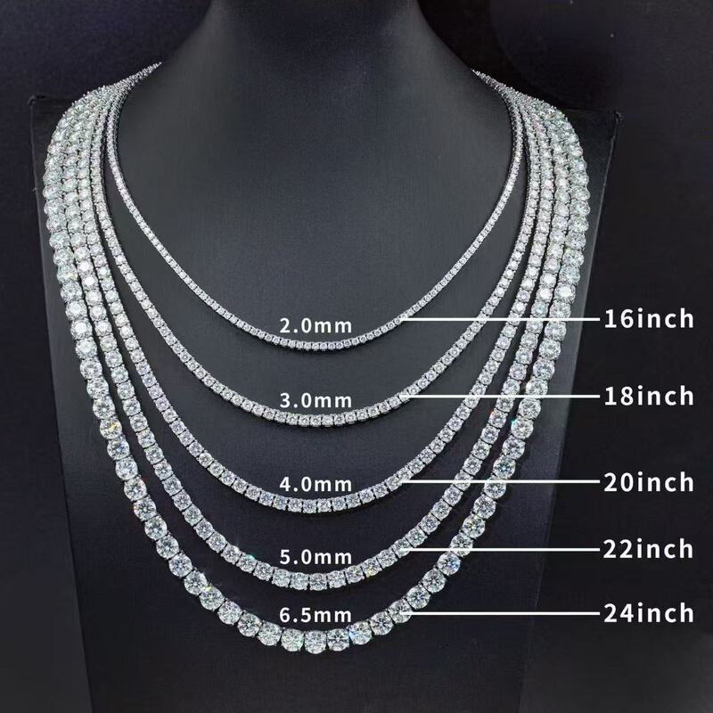 3-5mm 925 Silver Moissanite Inlaid Full Diamond Single Row Tennis Necklace Chain Silver Plated 18K Gold Hip-Hop Bracelet for Men and Women