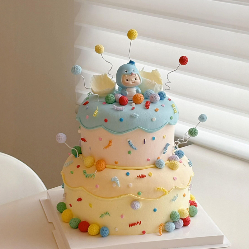 Internet-Famous Cute Blue Snake Baby Birthday Cake Decoration Ornaments Children's Birthday Cake Dessert Table Decoration Ornaments
