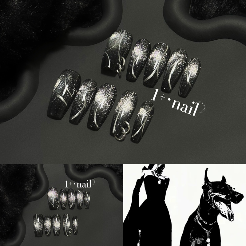 1+【Satan】Black Hole Galaxy Flashing Black Series Brightening Crystal Cat's Eye Handmade Wearable Nails