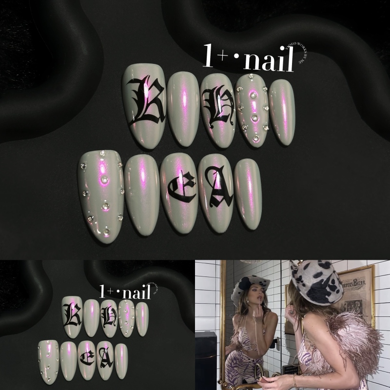 1+Nail 【Riya】 Mermaid Tears Gothic Font Aurora Wearable Nails Changeable Gothic Letters