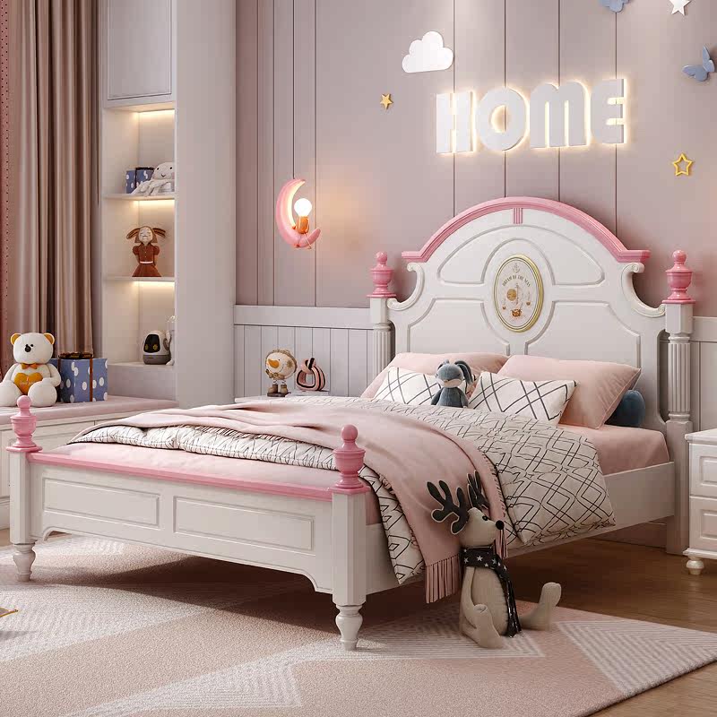 Child Bed Girl Princess Bed 1 8 Rice Flour Color Solid Wood High Box Bed Modern Minimalnet Red 1 35 m Single Bed