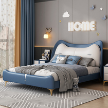Light extravagant solid wood Childrens bed Boy single beds 1 5 m 1 8 m Modern minimalist Cartoon Kitty leather blue beds