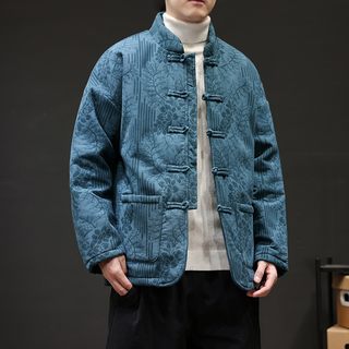 Новая мужская куртка в китайском стиле, утепленная, на хлопковой подкладке, для зимы, в стиле ретро, с жаккардовыми пуговицами, хлопковое пальто в стиле ханьфу.