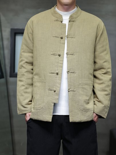 Traje Tang de algodón y lino de estilo chino, abrigo de algodón cálido y grueso de invierno para hombre, abrigo de algodón con botones sueltos de gran tamaño, chaqueta de algodón a la moda