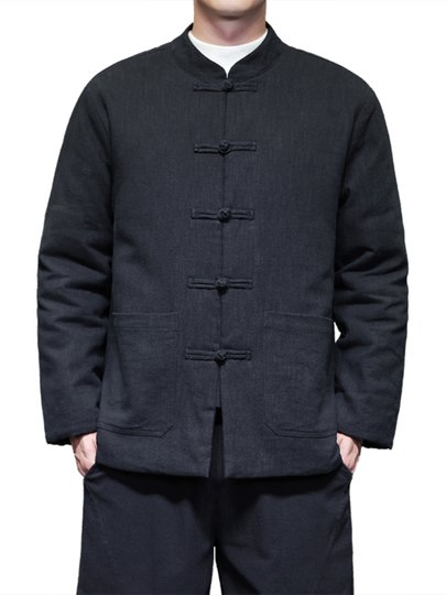 Traje Tang de algodón y lino de estilo chino, abrigo de algodón cálido y grueso de invierno para hombre, abrigo de algodón con botones sueltos de gran tamaño, chaqueta de algodón a la moda