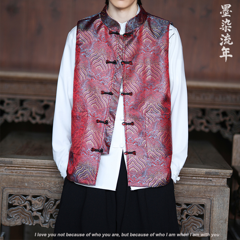 New Chinese-Style Jacquard Vest for Men and Women, Chinese-Style Jacket for Spring and Autumn, Retro Sleeveless Waistcoat, Improved Tang Suit and Hanfu