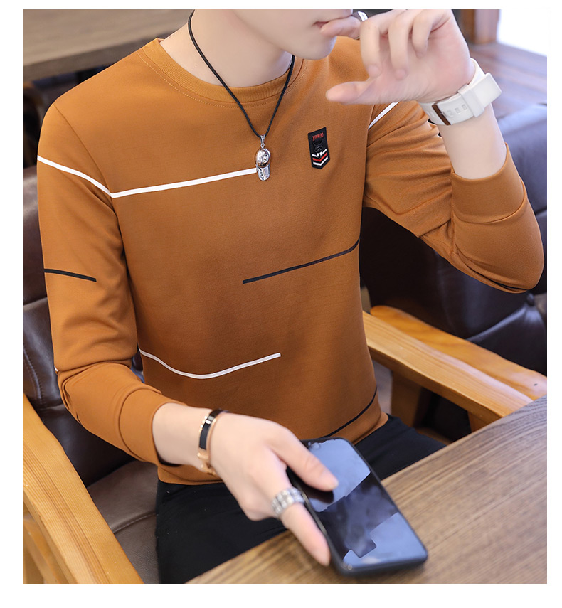 Xu hướng mới nam áo thun dài tay mùa xuân và mùa thu cổ tròn quần áo trẻ trung đẹp trai áo len nam áo phông nam đẹp