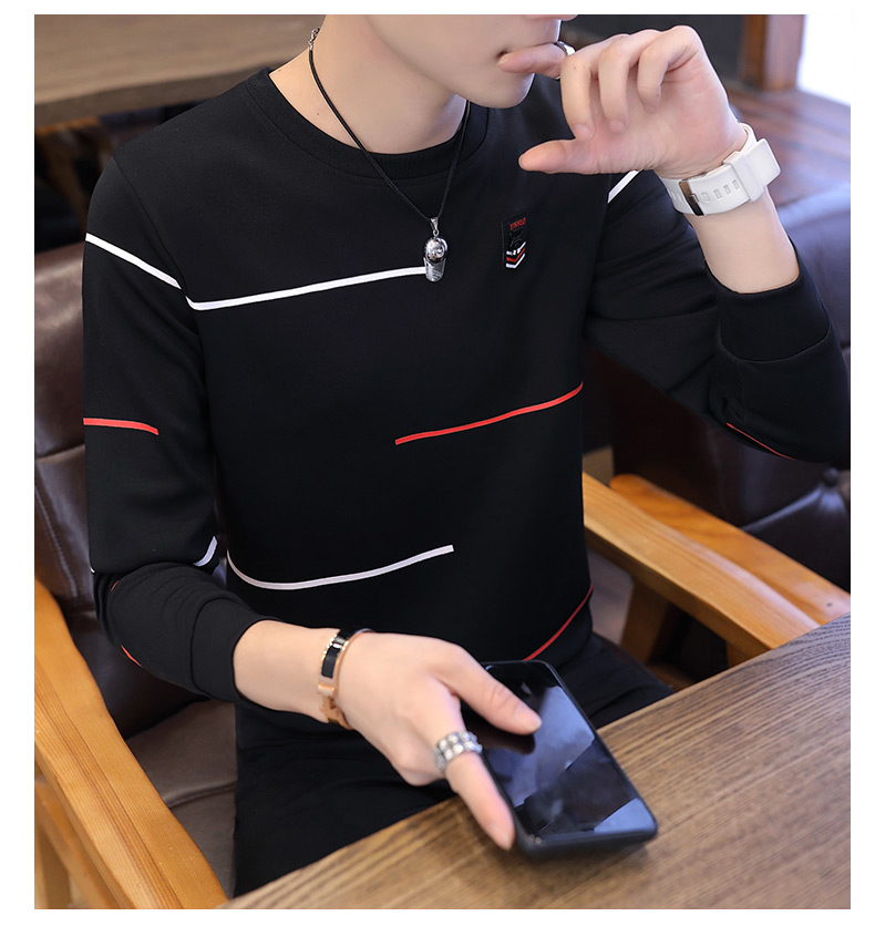 Xu hướng mới nam áo thun dài tay mùa xuân và mùa thu cổ tròn quần áo trẻ trung đẹp trai áo len nam áo phông nam đẹp