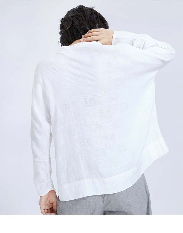 Siqin mùa xuân và mùa hè của phụ nữ lanh tay áo cổ chữ V trắng tay áo xếp li giản dị hàng đầu 11QS011 - Áo sơ mi