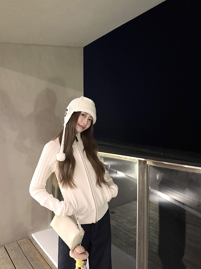 스탠드 칼라 몸매 가꾸기 스웨터 여성 코트 겨울 슬림해 보이는 니트 스웨터 더블 지퍼 오픈 가디건 맨위 여성 상세 이미지 14