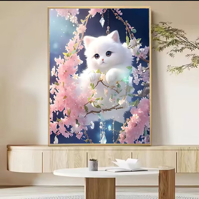 2023 ດອກກຸຫຼາບ Peach ໃໝ່ Kitten Cross Stitch ເຕັມໄປດ້ວຍເພັດທີ່ມີກອບຮູບແຕ້ມຮູບສັດທີ່ສວຍງາມເພັດທີ່ມີກາວດ້ວຍຕົນເອງສໍາລັບຫ້ອງຮັບແຂກແລະຫ້ອງນອນ