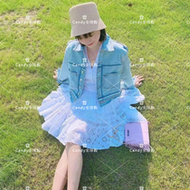  MAJE 21 spring summer multiple pockets for old splicing denim jacket long sleeve short jacket MFPBL00404