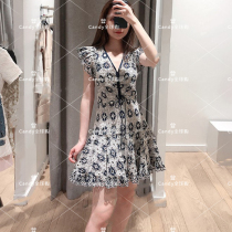 French sandro 2021 spring summer lace hollowed-out lacing V collar lotus leaf side printed with dress