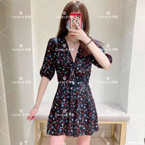 France MAJE 21 spring summer V collar heart-shaped red lip printed short sleeve one-piece pants one-piece dress MFPCO00201