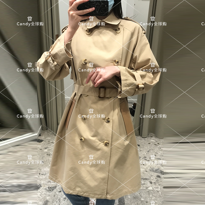 maje21 spring summer Leisure fall shoulder strap closed waist double-row buckle with long wind coat MFPOU00546