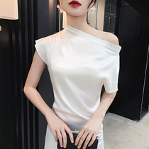 Acetic acid evening dress female white usually wear banquet temperament shoulder small man light luxury niche engagement license