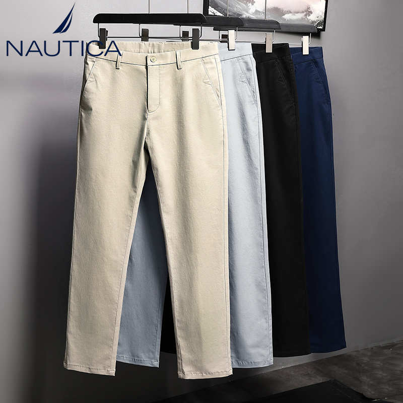 Nautica/Notica Genuine Men's Pure Cotton Casual Pants Summer Thin Straight-Leg Semi-Elastic Waist Long Pants