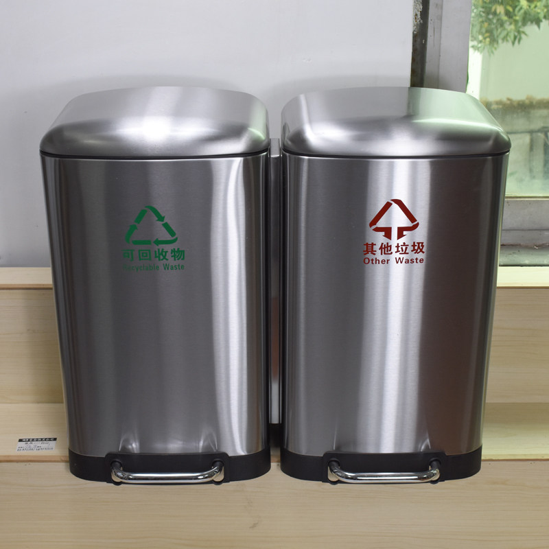Large capacity stainless steel pedalling barrel clean sorting bin with lid muted deodorant 50 liters 60 liters 100 liters