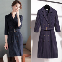 Autumn dress 2021 new female ol temperament goddess fan gan practice workplace dress stripes professional dress overalls