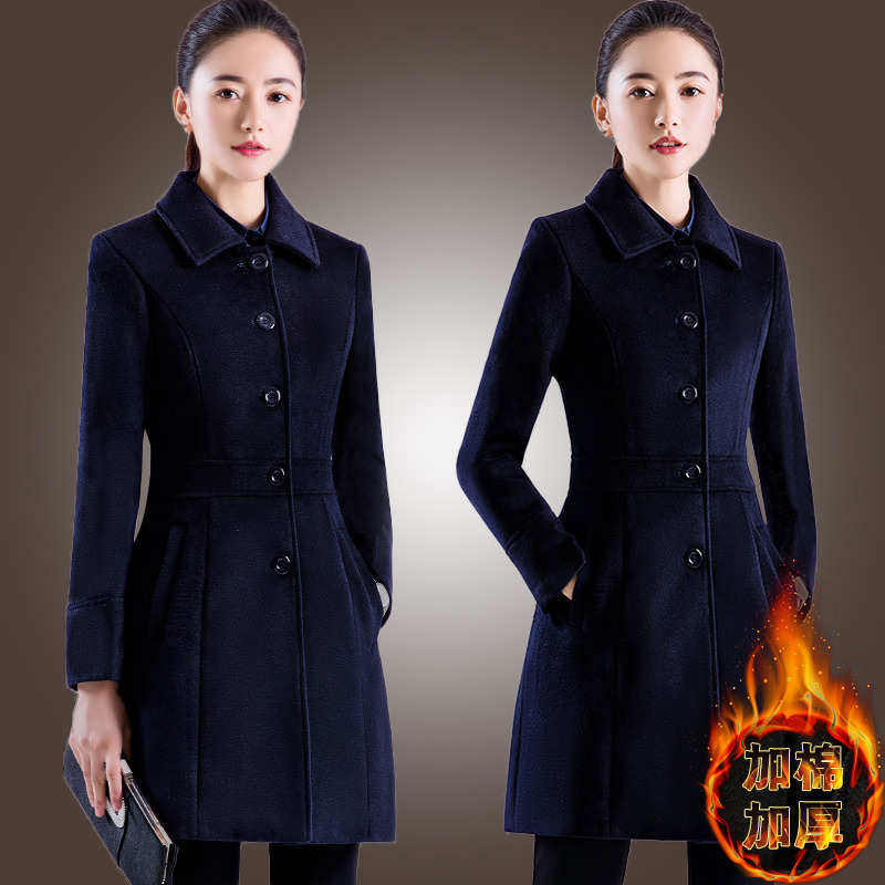 Professional coat women's long version of overalls thickened 2020 new autumn and winter slim-fitting frock wool coat