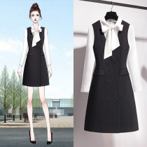 High-end professional suit female spring and autumn fashion temperament goddess fan vest dress beauty salon work clothes two-piece set