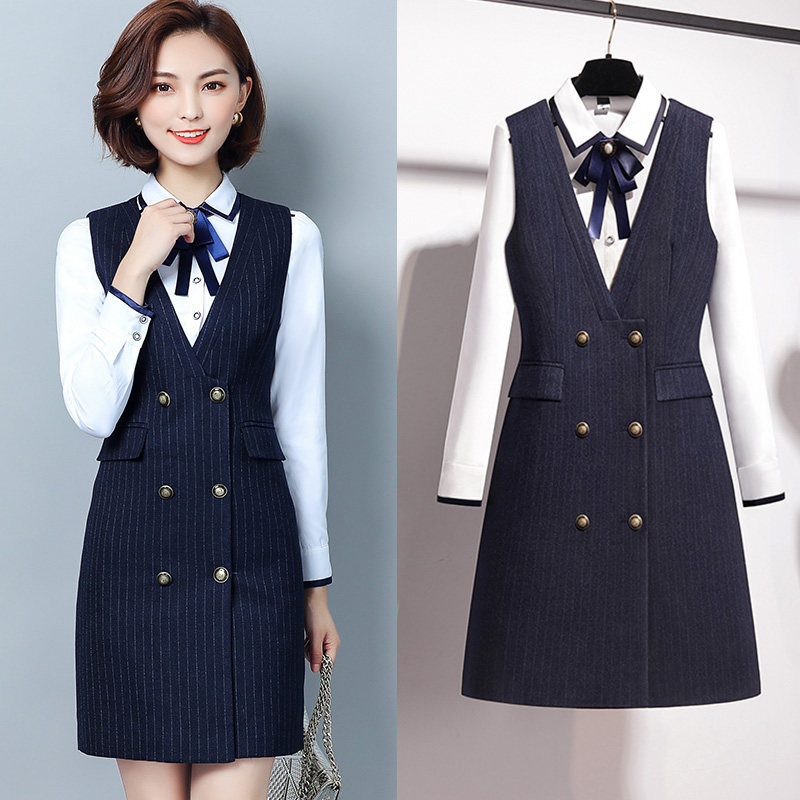 High-end professional suit women autumn winter ol fashion temperament goddess Van vest dress beauty salon front desk overalls