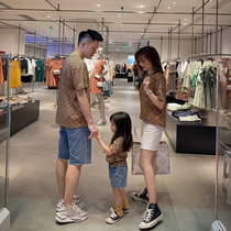 High-end different pro-fit family of three babies Summer clothes foreign mother and mother female filled with printed short sleeve fried street