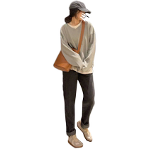 Plus size autumn 2022 new Korean style loose gray pullover sweatshirt design niche American high street top