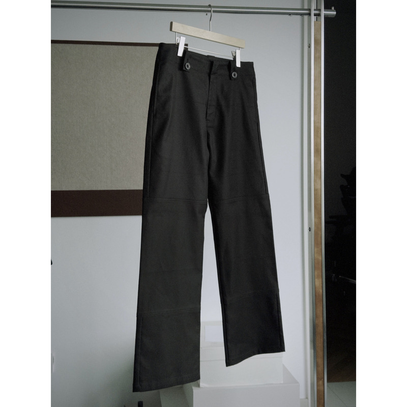 Eoh'Sable' Italian Giannetti Fabric Patchwork Multi-Button Minimalist Fitted Cargo Pants Trousers