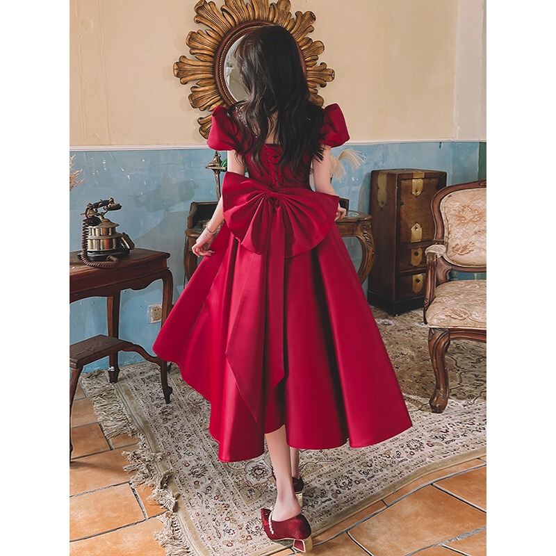 Princess on the Run Toasts the Bride in a Petite, Autumn-Red, French-Style, High-End Engagement and Wedding Evening Dress, Mid-Length
