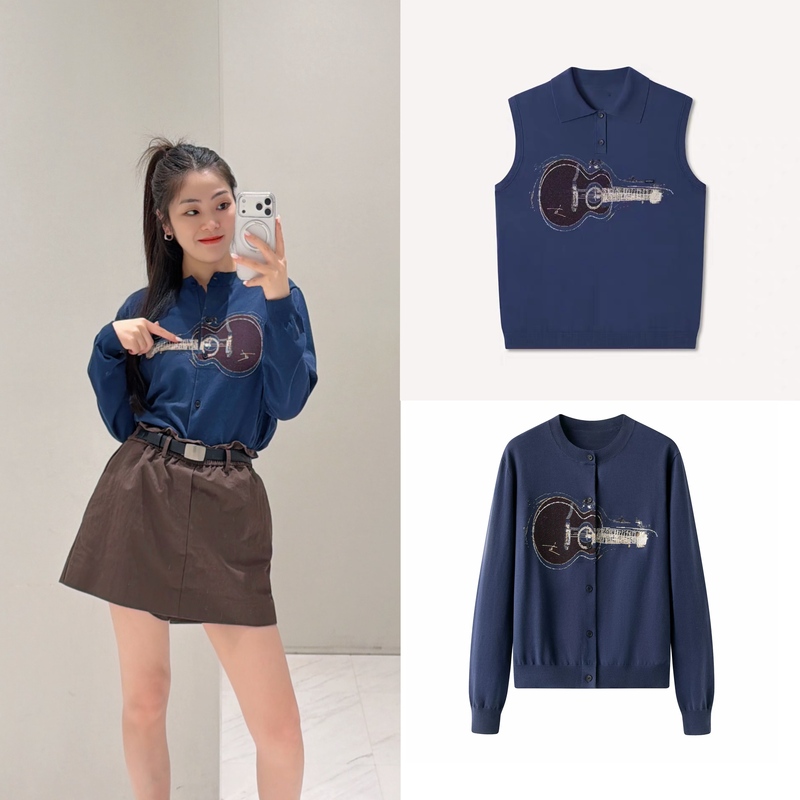 2K3Ee96 Mall Same Style 2026 Autumn New Style Lapel Knitted Vest 2K3Ye98 Round Neck Knitted Cardigan for Women