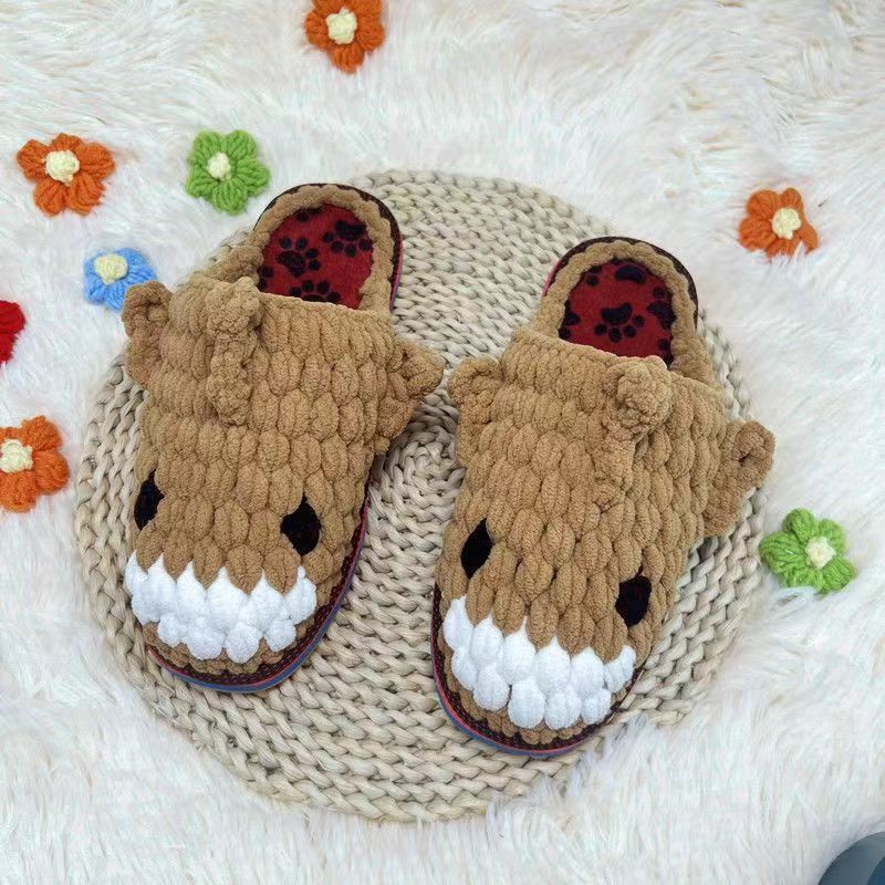 Children Aged 3 to 10 Years Old, Autumn and Winter Warm Thick-Thread Slippers, Purely Hand-Knitted, Non-Slip, Wear-Resistant, Ice-Thread Slippers, Finished Product Children Aged 3 to 10 Years Old, Autumn and Winter Warm Thick-Thread Slippers, Purely Hand-Knitted, Non-Slip, Wear-Resistant, Ice-Thread Slippers, Finished Product