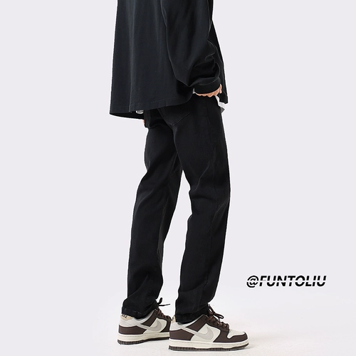 Летние тонкие черные джинсы, штаны для отдыха, свободный прямой крой, в американском стиле, оверсайз