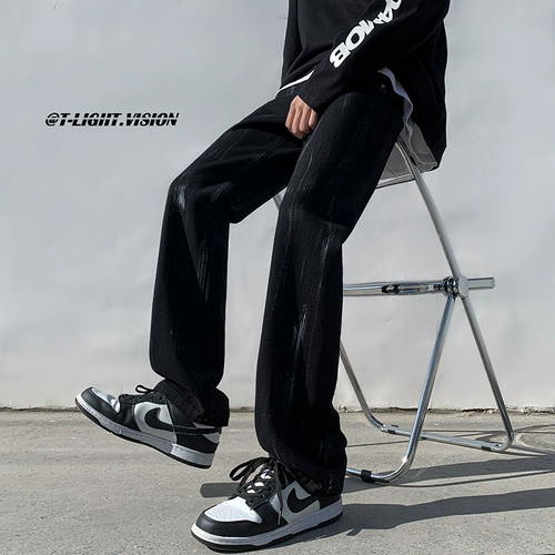 Черные джинсы, летние штаны для отдыха, свободный прямой крой, в американском стиле