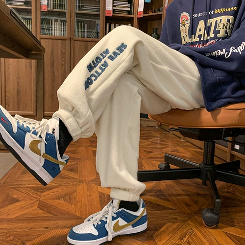 Бархатные демисезонные штаны, флисовые повседневные брюки, в американском стиле