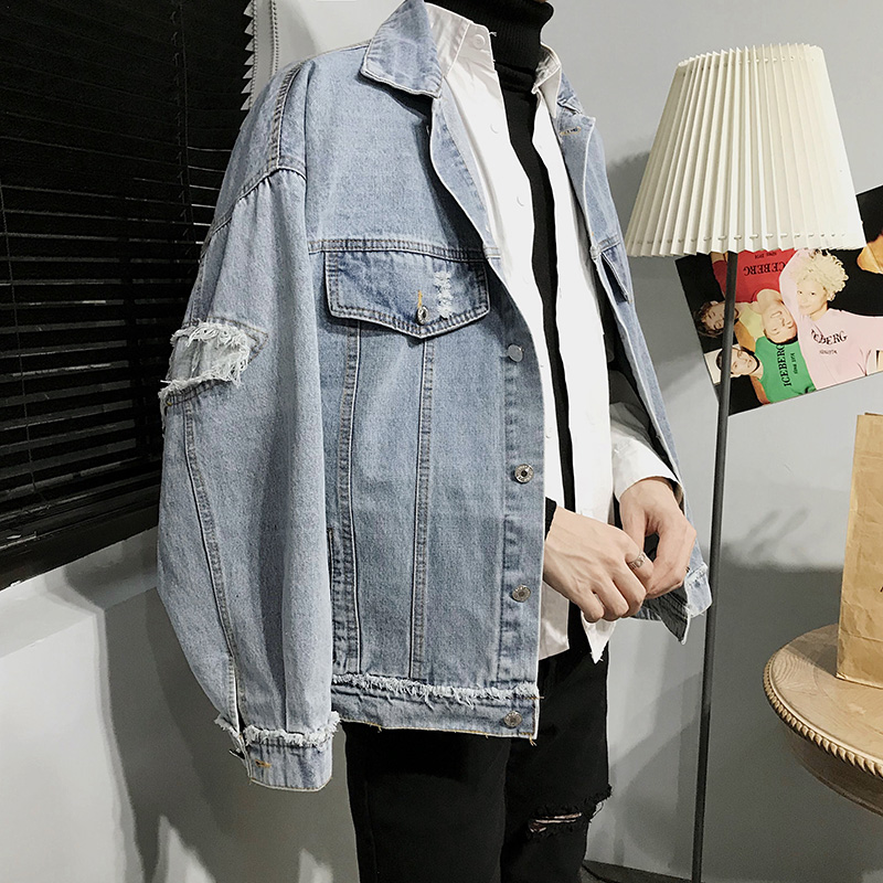 Port wind chic denim jacket men 2021 spring Korean version of the trend net red ins super fire tooling jacket tide brand