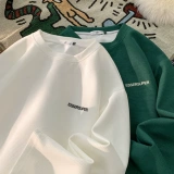 Мужской осенний трендовый базовый флисовый лонгслив, с вышивкой, оверсайз