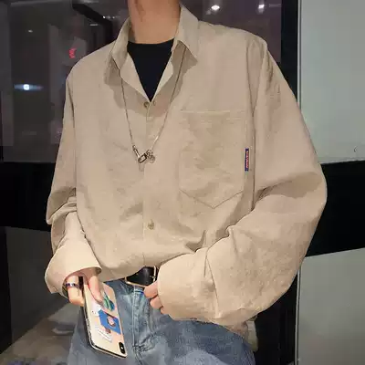 Net red shirt men's long sleeve Korean trend Hong Kong style chic top ins heart machine design shirt autumn coat