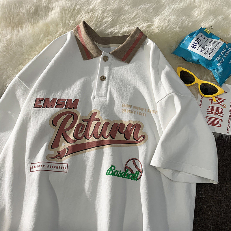 Bump turtlenecks with polo shirts boys short sleeves summer ins Chains with wind easing trend 100 lap half sleeve T-shirt