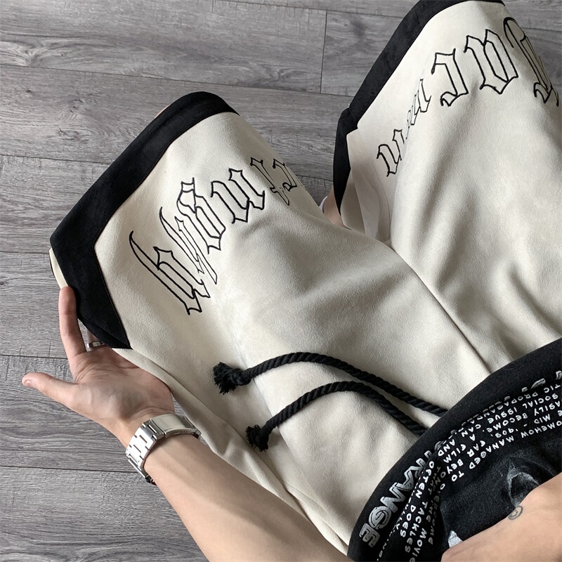 Men's Faux Suede Shorts, Summer American High Street Fashion Brand Basketball Sports Shorts, High-End Cool Casual Five-Point Shorts