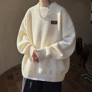 Half-Turtleneck Sweater for Men, Autumn and Winter, Warm and Thick, Casual Pullover Knitwear, Trendy Brand, Loose-Fitting Base Layer Knit Jacket