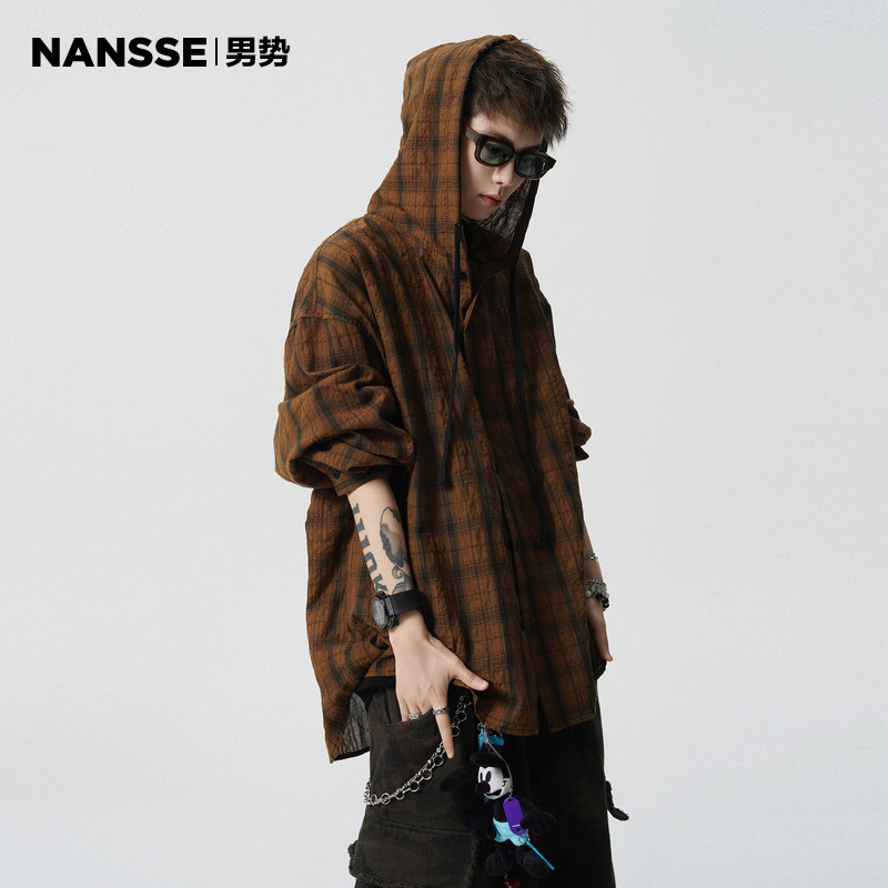 Outdoor Lightweight Plaid Hooded Sun Protection Shirt for Men and Women 2026 Autumn New Trendy Brand Loose Casual Couple Jacket