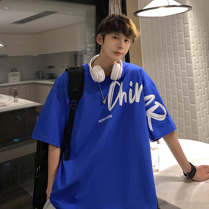 Summer short sleeves T-shirt Male design Feeling Small Crowdprinted Half Sleeves Clothes Large Size Loose Casual Klein Blue T-shirt
