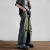 Летние тонкие ретро джинсы, штаны, повседневные брюки, в американском стиле, свободный прямой крой