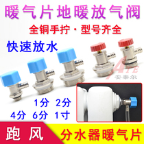 Manual heating valve exhaust valve discharge valve all copper hand screw wind 2 minutes 4 minutes 6 inch 1 inch